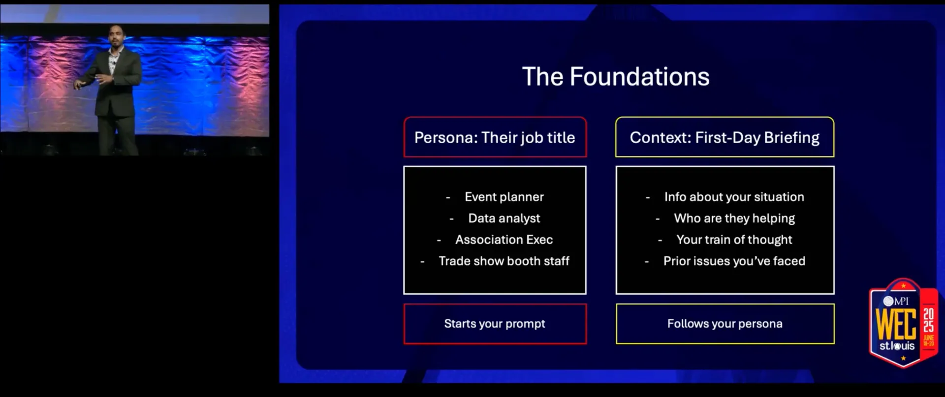 Trevor presenting on stage at a conference